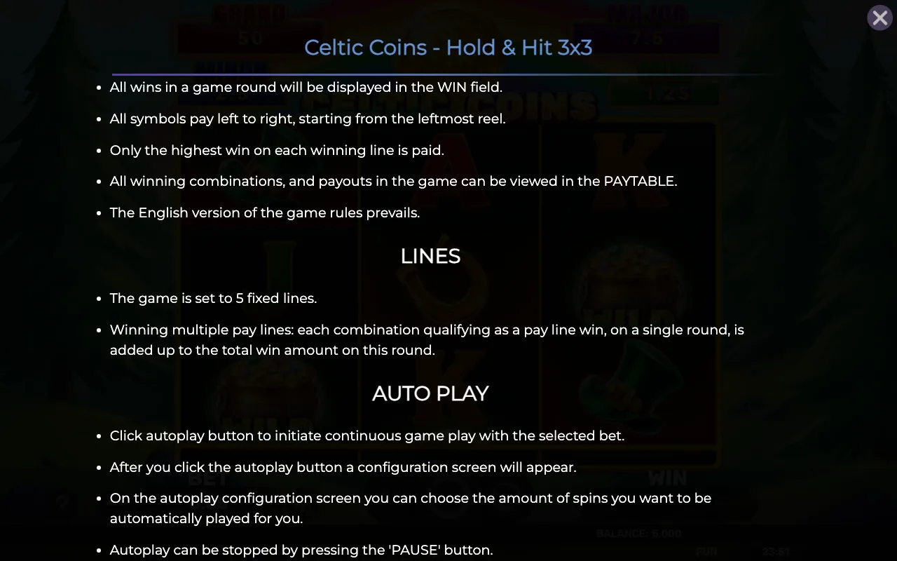 Game rules, page 7 — Celtic Coins Holdhit 3x3