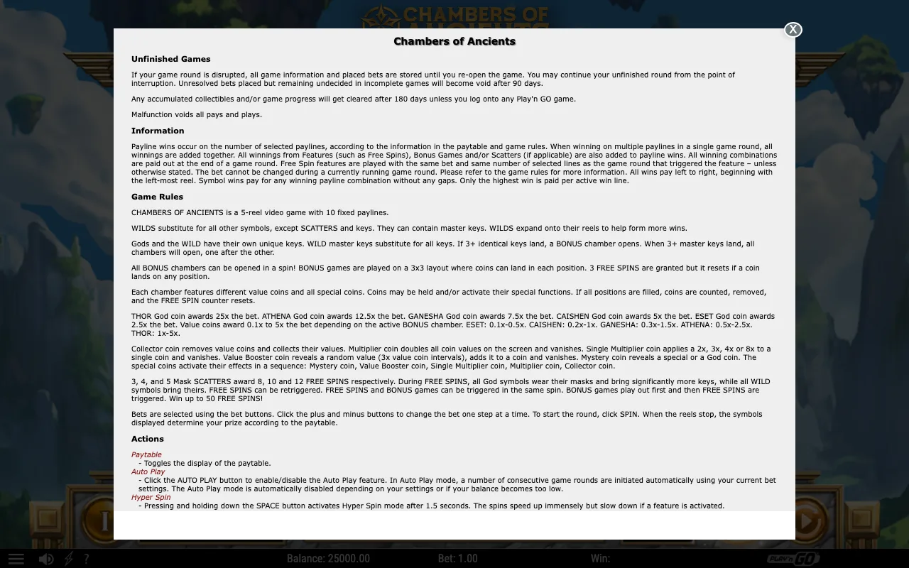 Game rules, page 1 — Chambers of Ancients