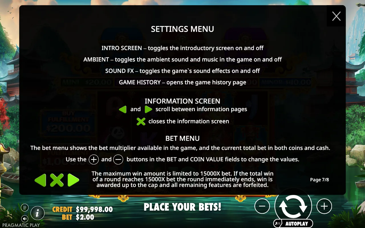 Settings menu — Chests of Cai Shen 2