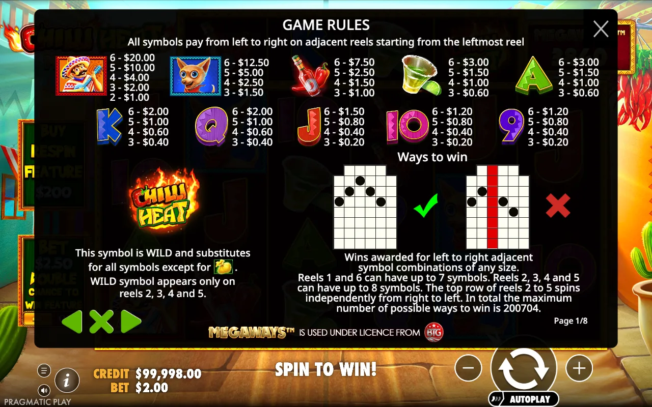 Game rules, page 1 — Chilli Heat Megaways