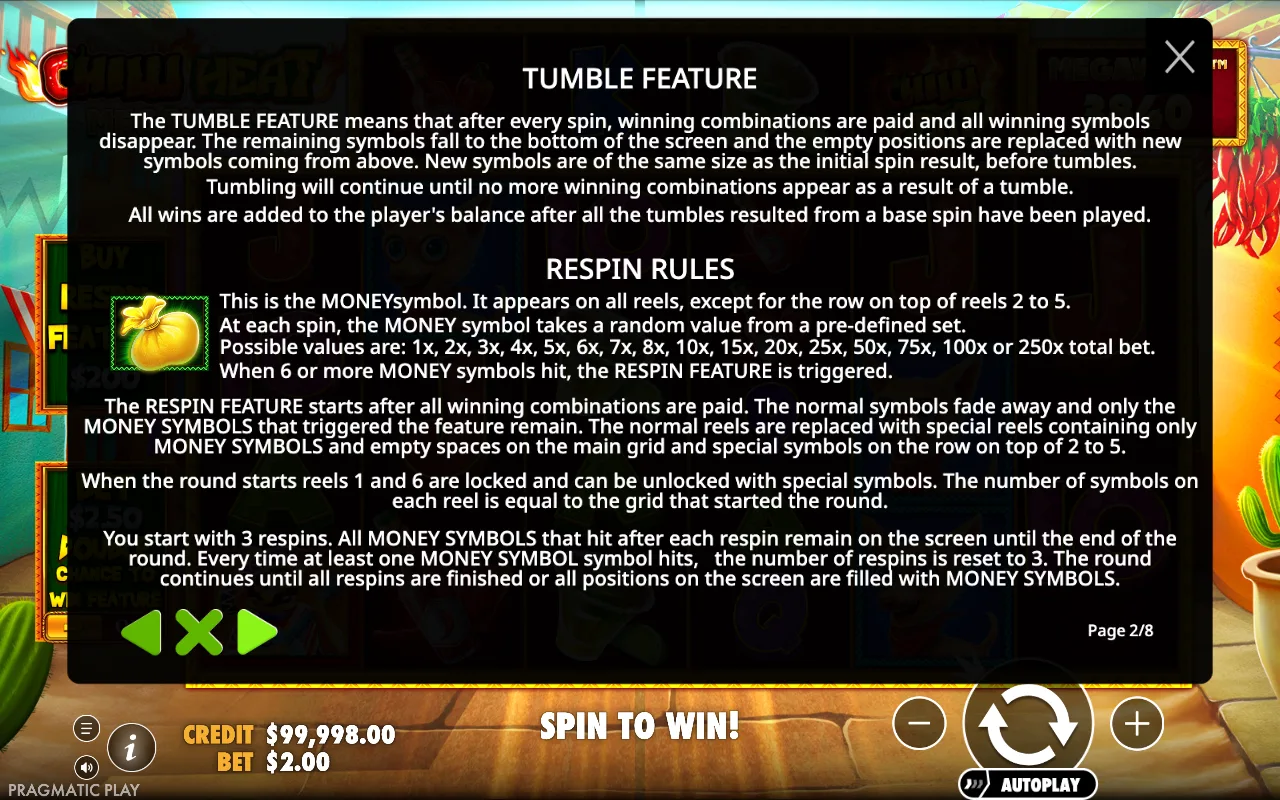Tumble feature — Chilli Heat Megaways