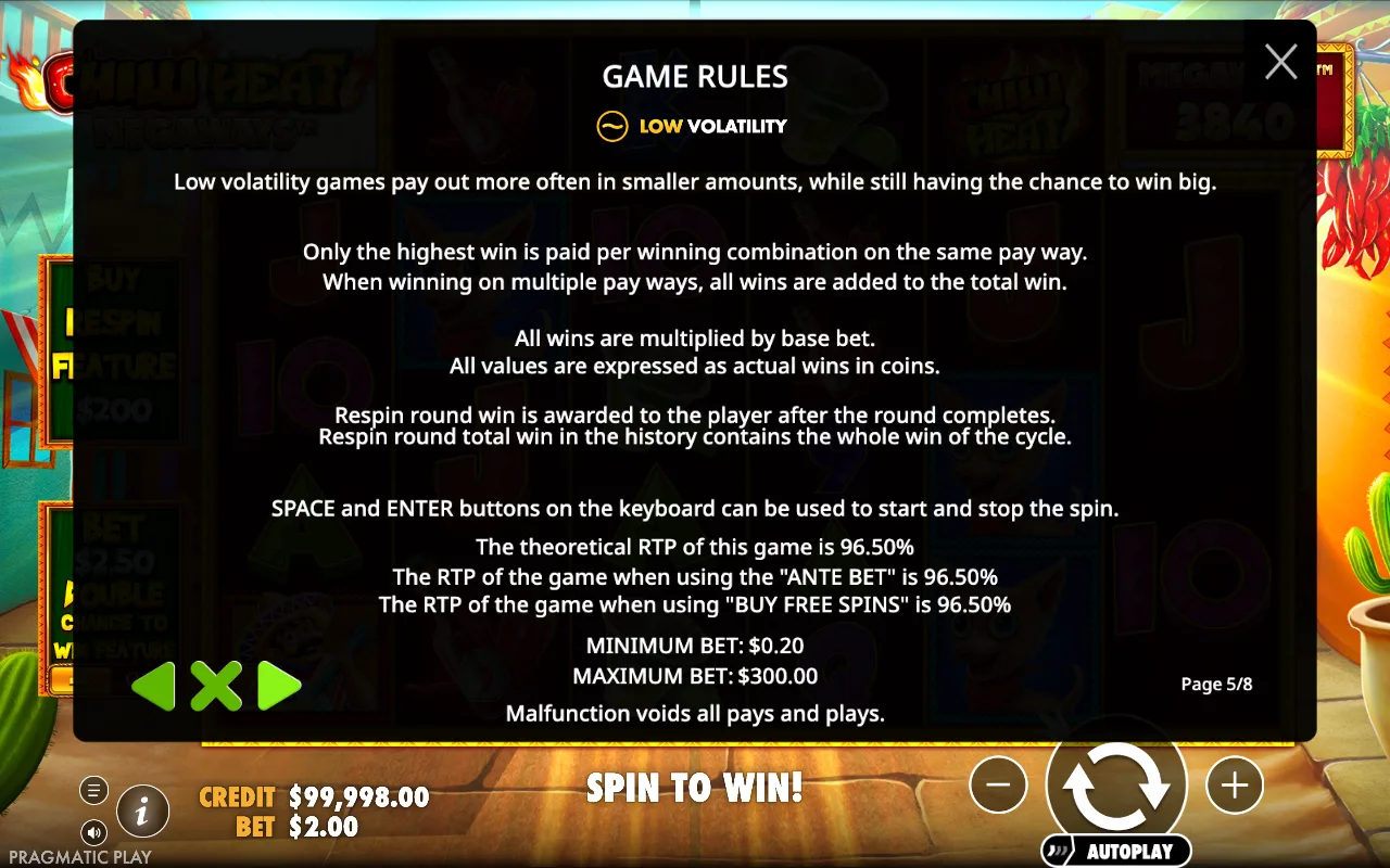 Game rules — Chilli Heat Megaways