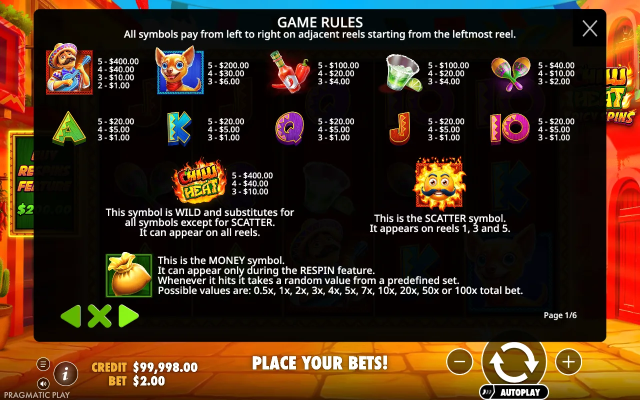 Game rules, page 7 — Chilli Heat Spicy Spins