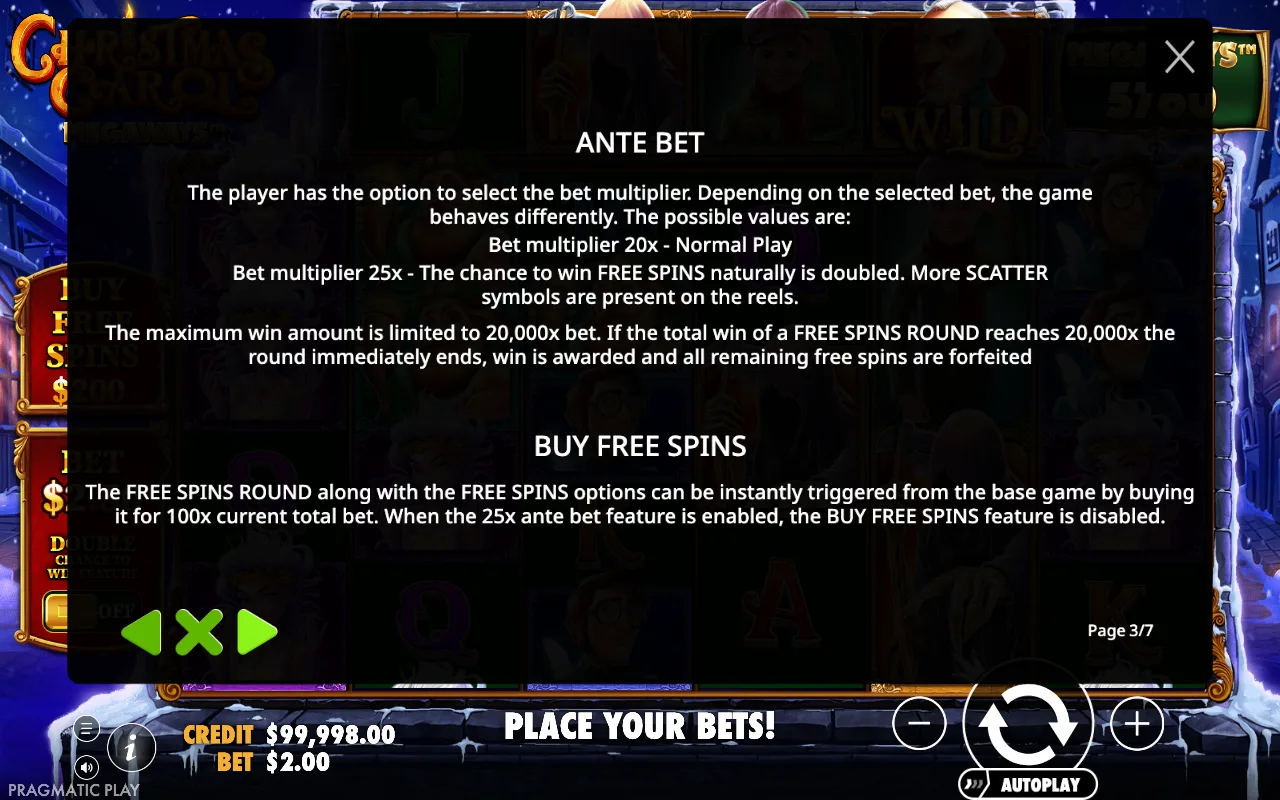 Ante bet — Christmas Carol Megaways