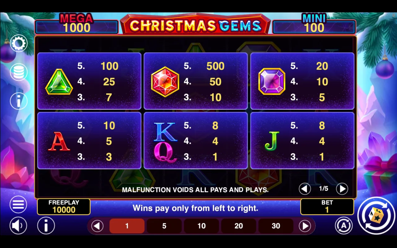 Game rules, page 1 — Christmas Gems Hold And Win