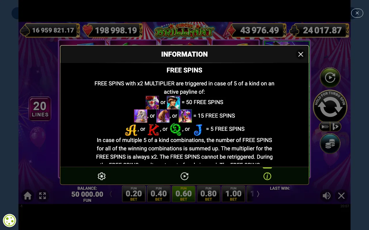 Free spins — Circus Brilliant