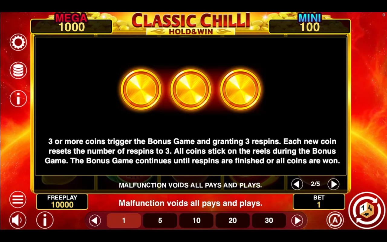 Game rules, page 2 — Classic Chilli Hold And Win