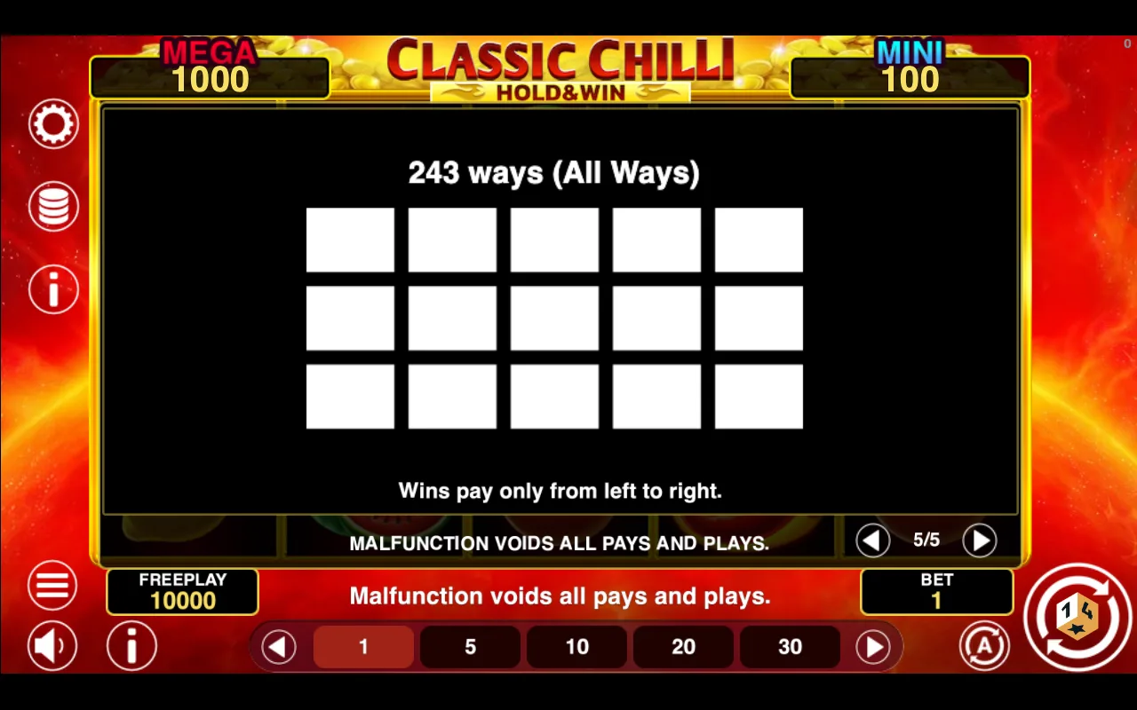 Game rules, page 5 — Classic Chilli Hold And Win