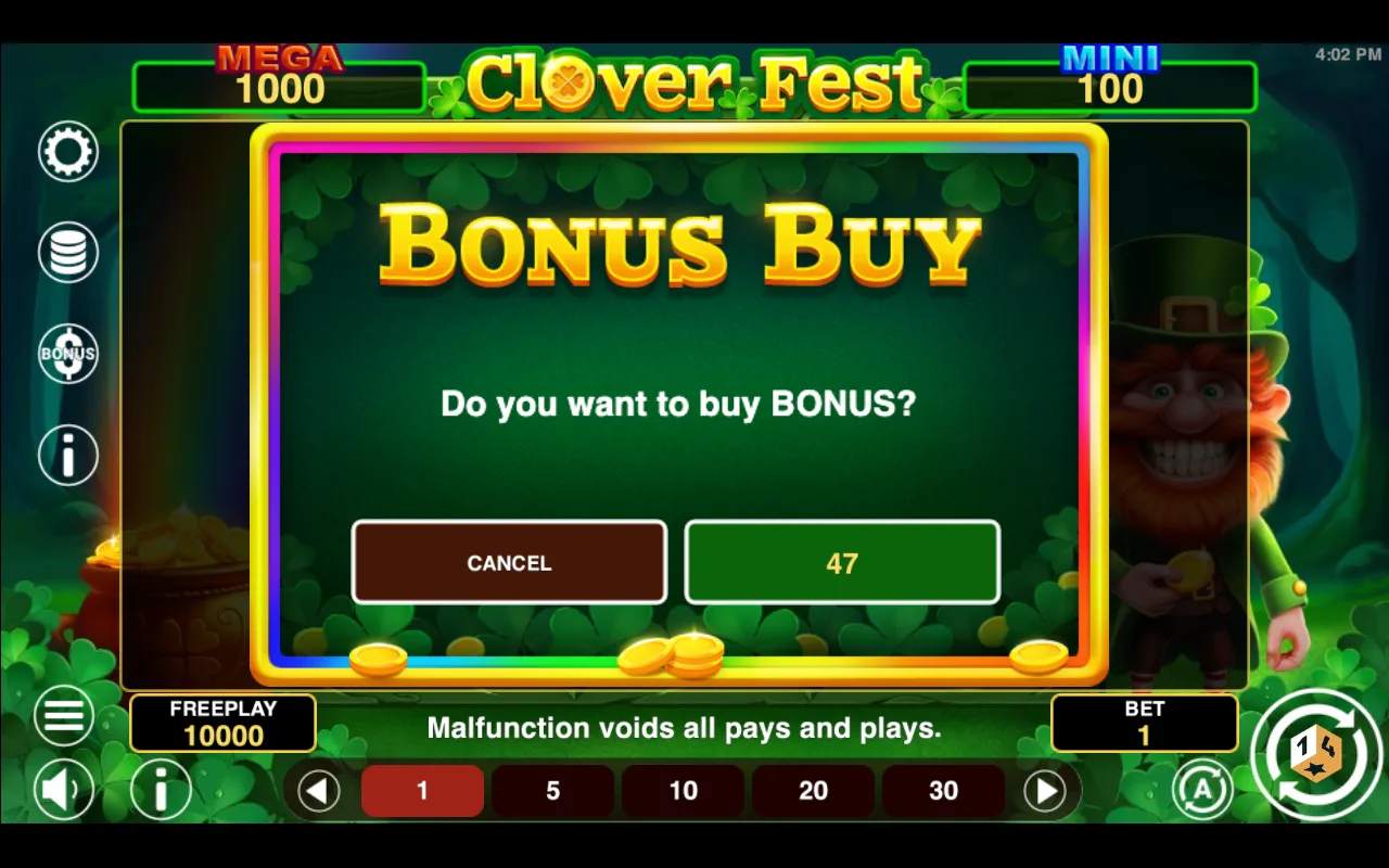 Buying the feature — Clover Fest Hold And Win