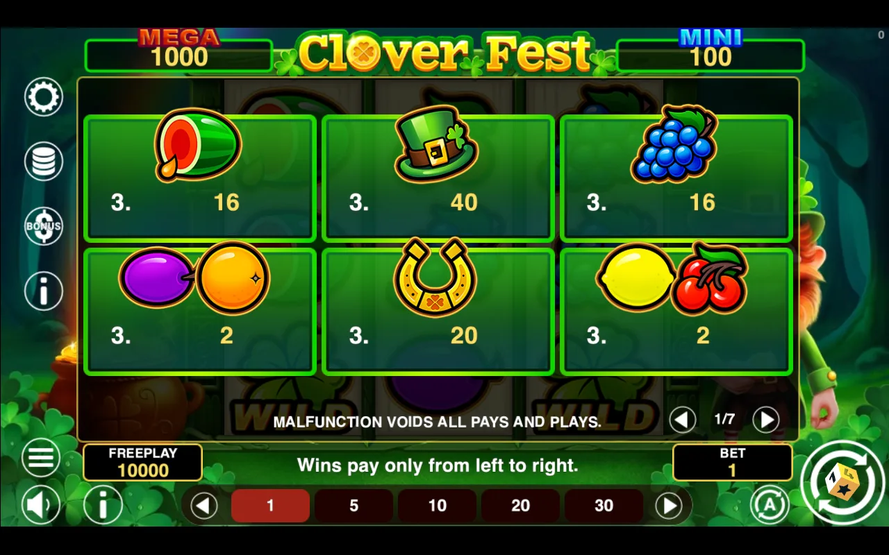Game rules, page 1 — Clover Fest Hold And Win