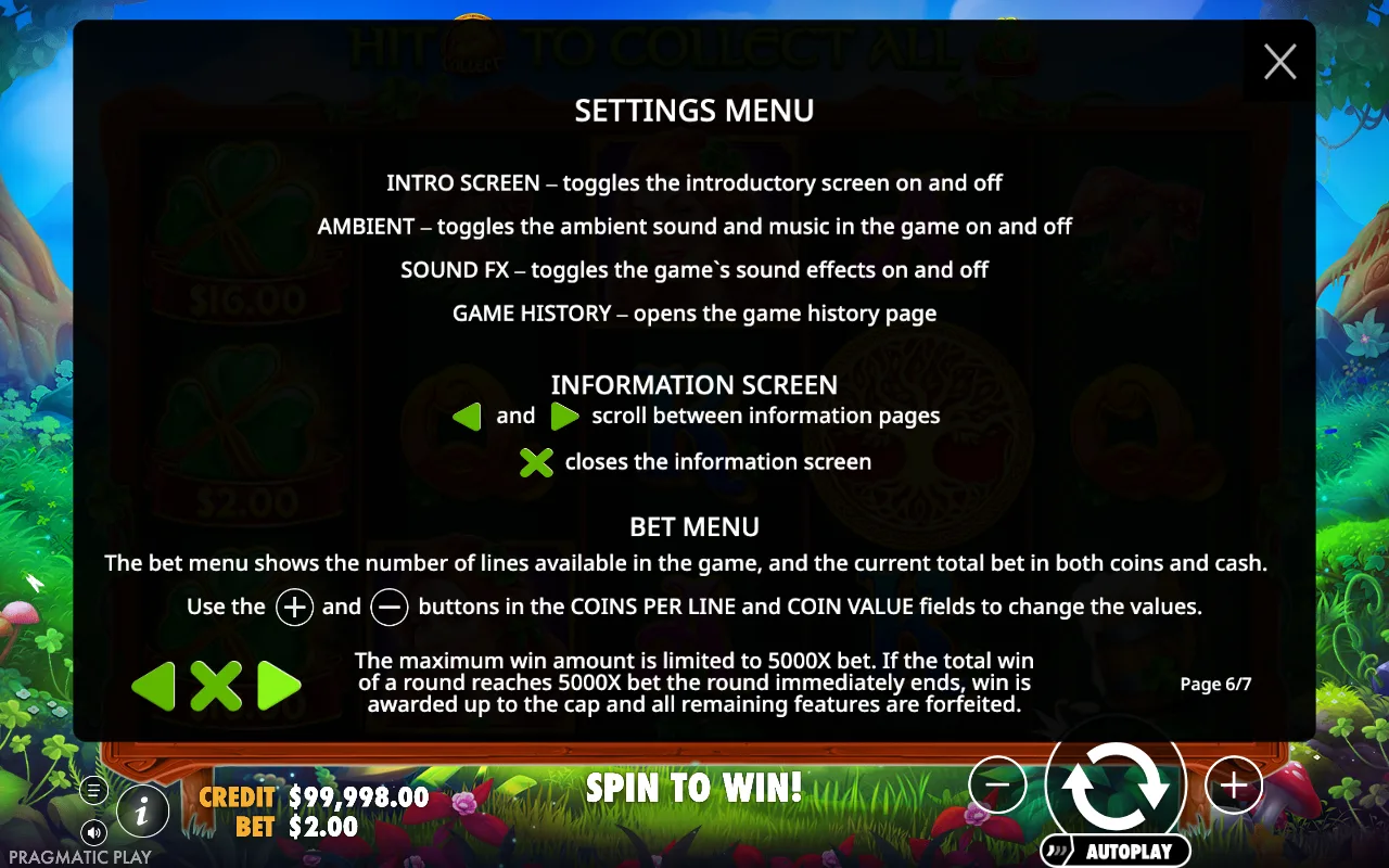 Settings menu — Clover Gold