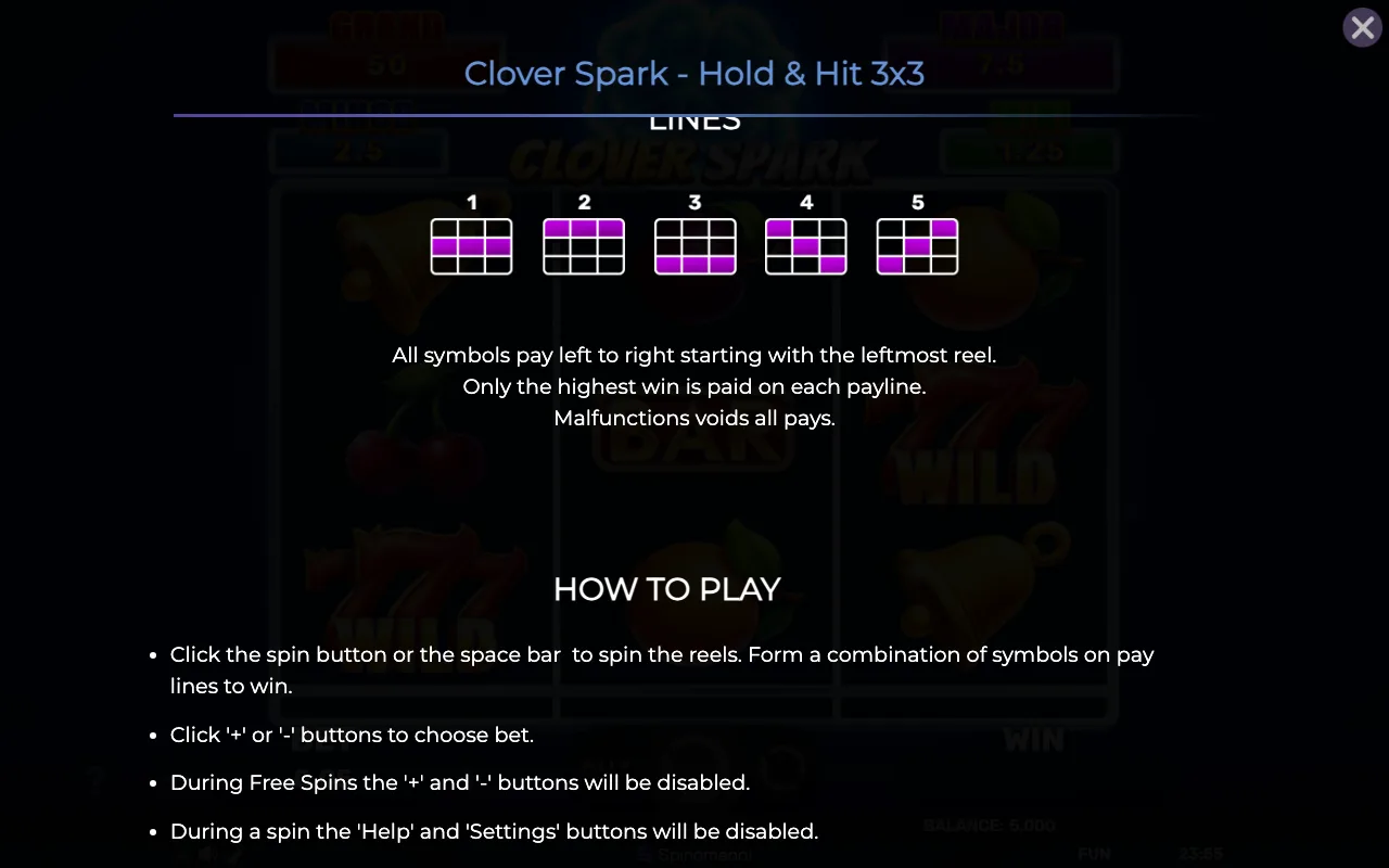 Game rules, page 6 — Clover Spark Holdhit 3x3