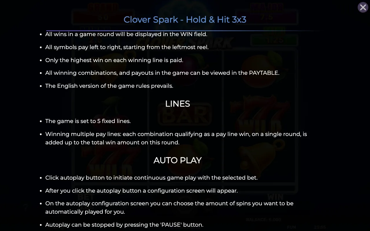 Game rules, page 7 — Clover Spark Holdhit 3x3