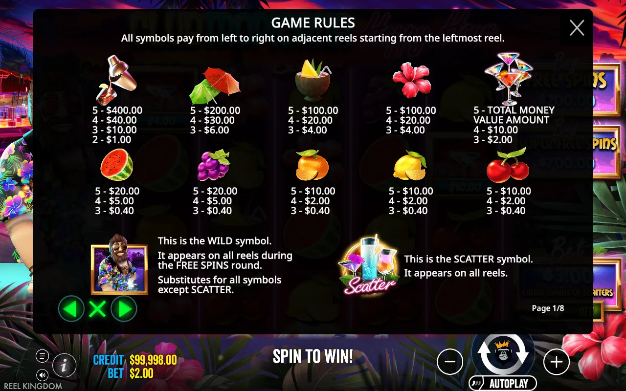 Game rules, page 1 — Club Tropicana Happy Hour