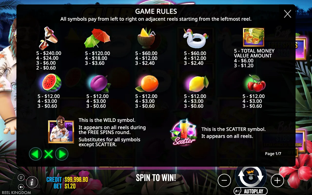 Game rules, page 1 — Club Tropicana