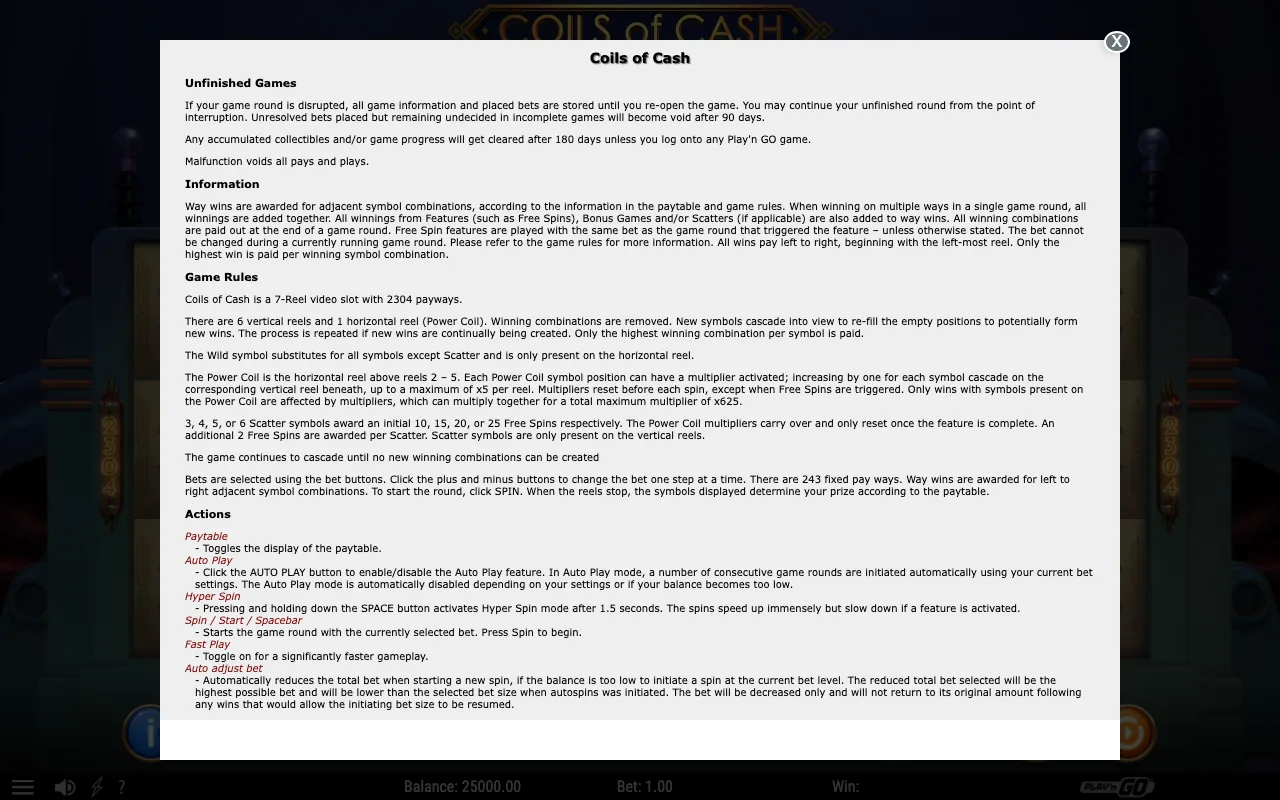 Game rules, page 1 — Coils of Cash