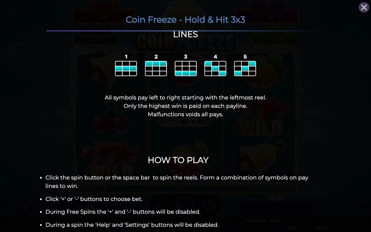 Game rules, page 6 — Coin Freeze Holdhit 3x3