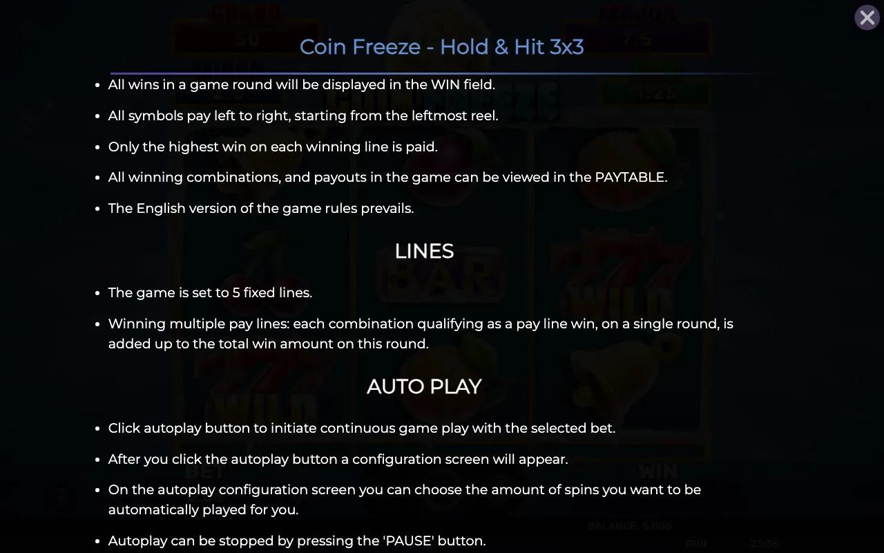 Game rules, page 7 — Coin Freeze Holdhit 3x3