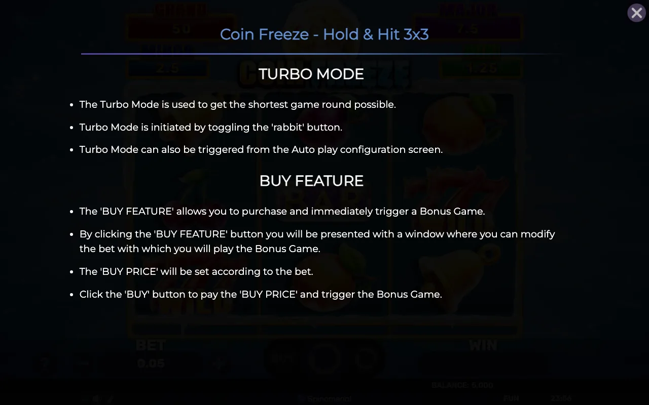Buy feature — Coin Freeze Holdhit 3x3