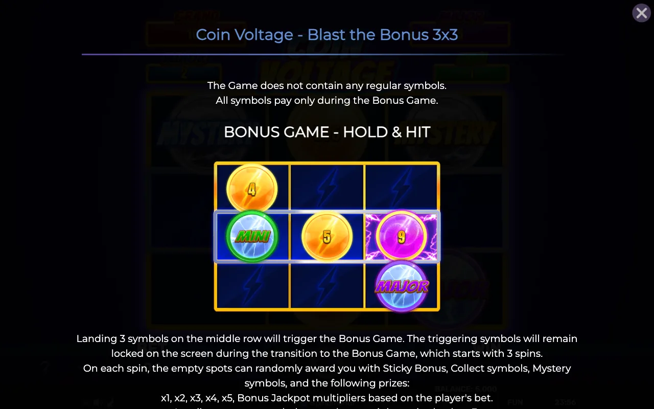 Game rules, page 1 — Coin Voltage Blast The Bonus 3x3