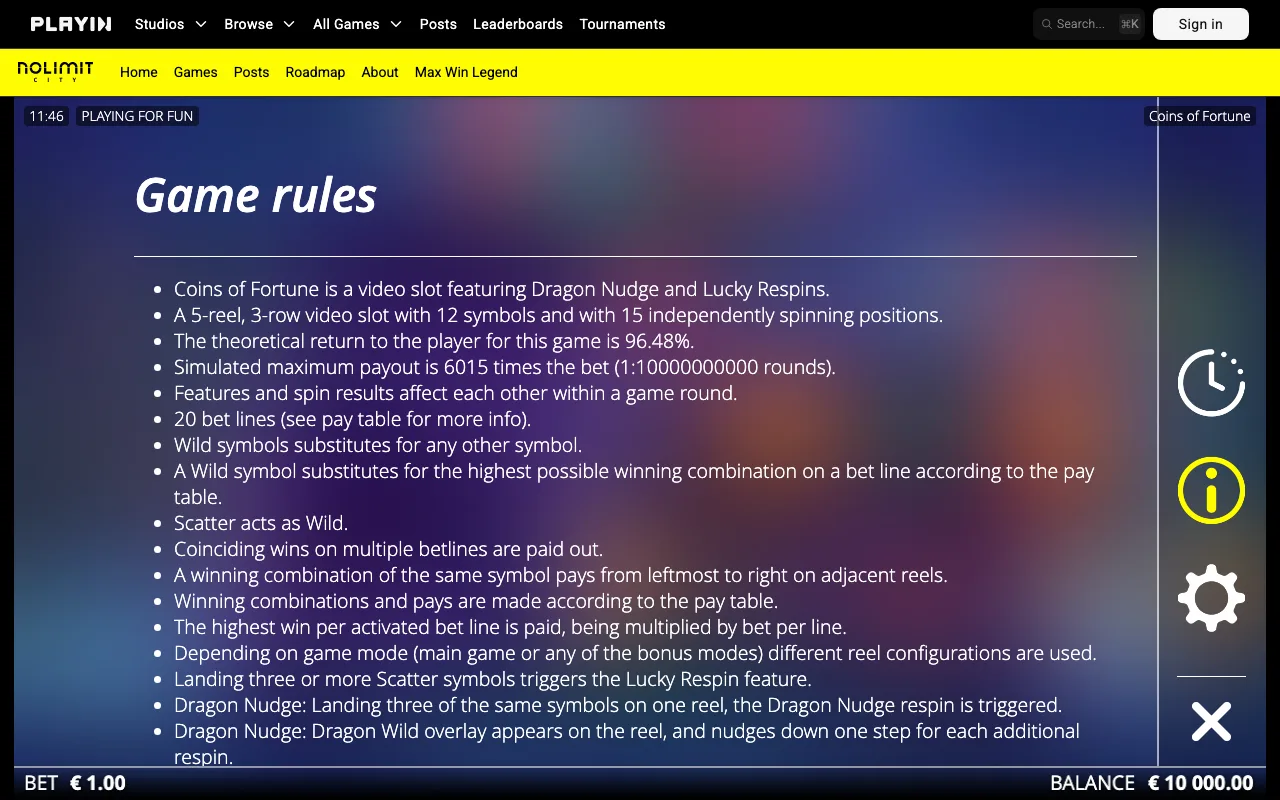 Game rules, page 1 — Coins of Fortune