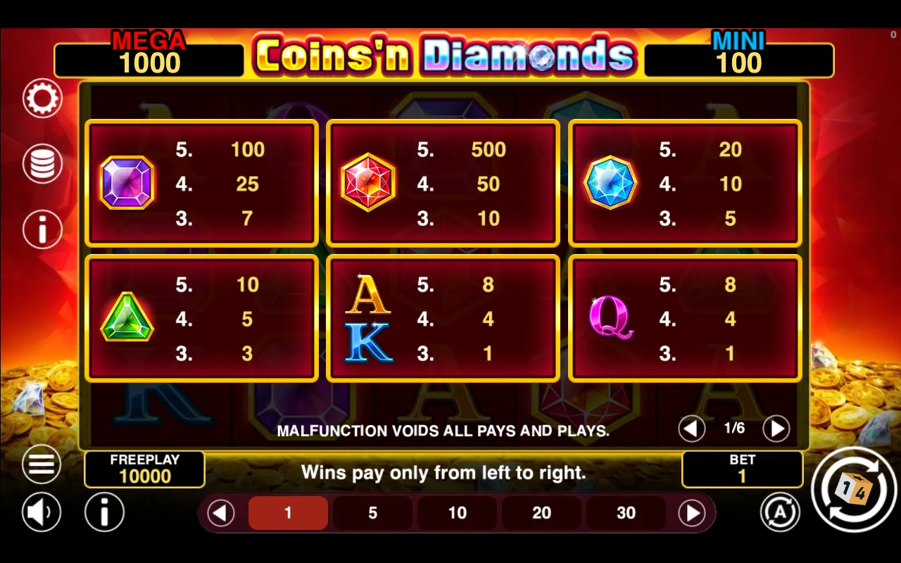 Game rules, page 1 — Coinsn Diamonds Fortune