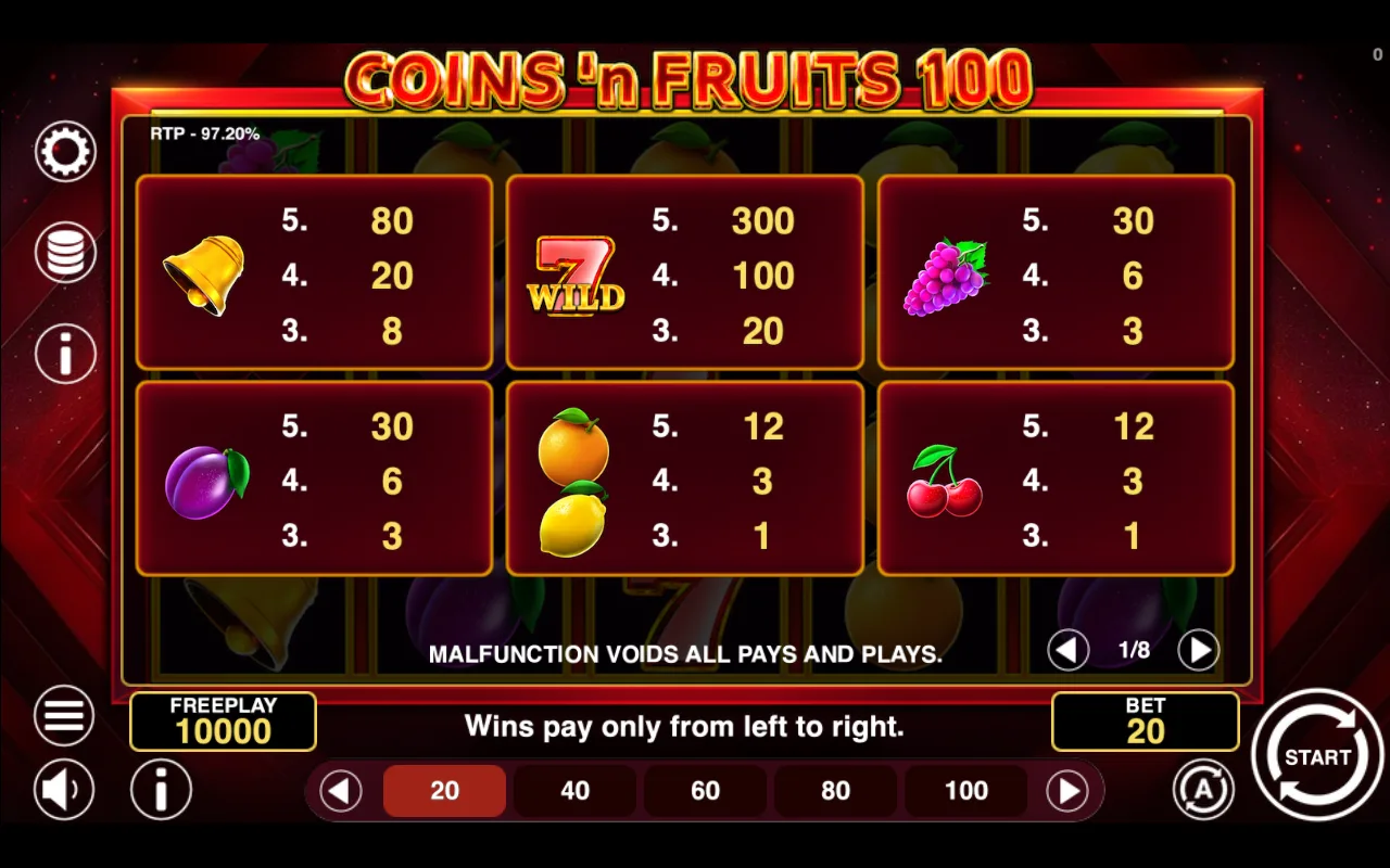 Game rules, page 1 — Coinsn Fruits 100