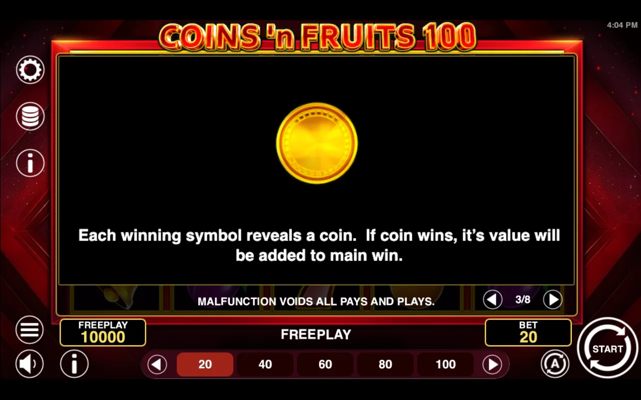 Game rules, page 3 — Coinsn Fruits 100