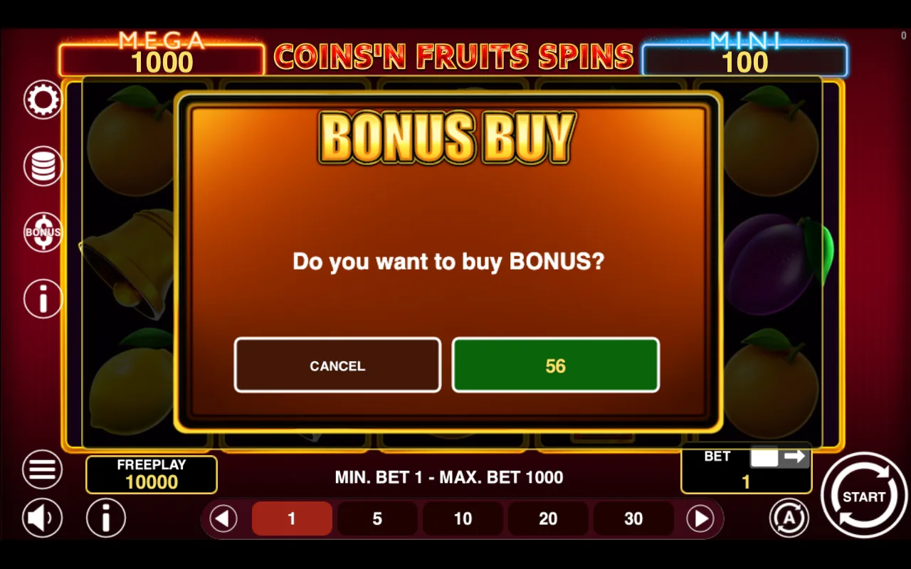Buying the feature — Coinsn Fruits Spins