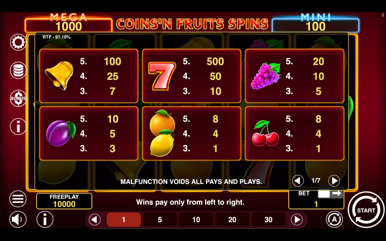 Game rules, page 1 — Coinsn Fruits Spins
