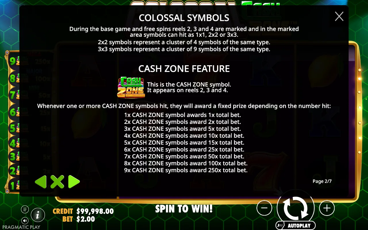 Game rules, page 2 — Colossal Cash Zone