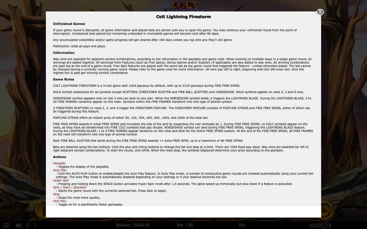 Game rules, page 1 — Colt Lightning Firestorm