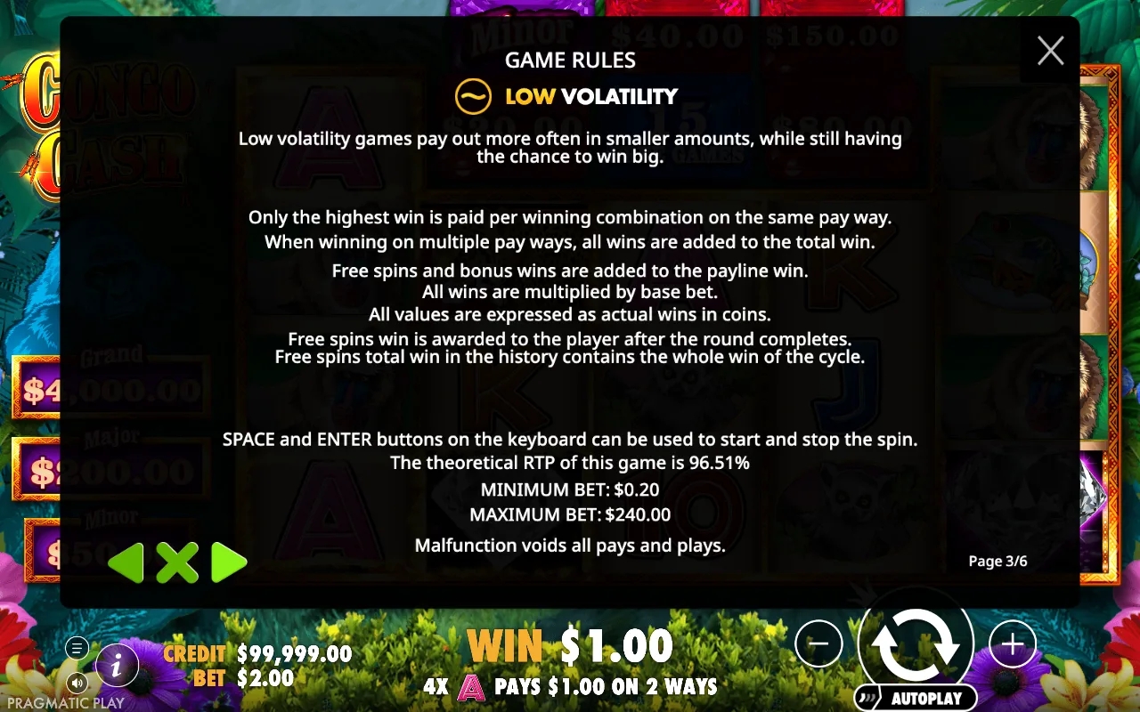 Game rules — Congo Cash