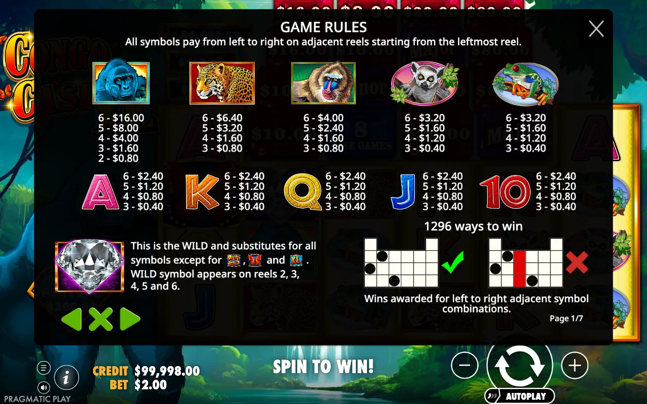 Game rules, page 1 — Congo Cash XL