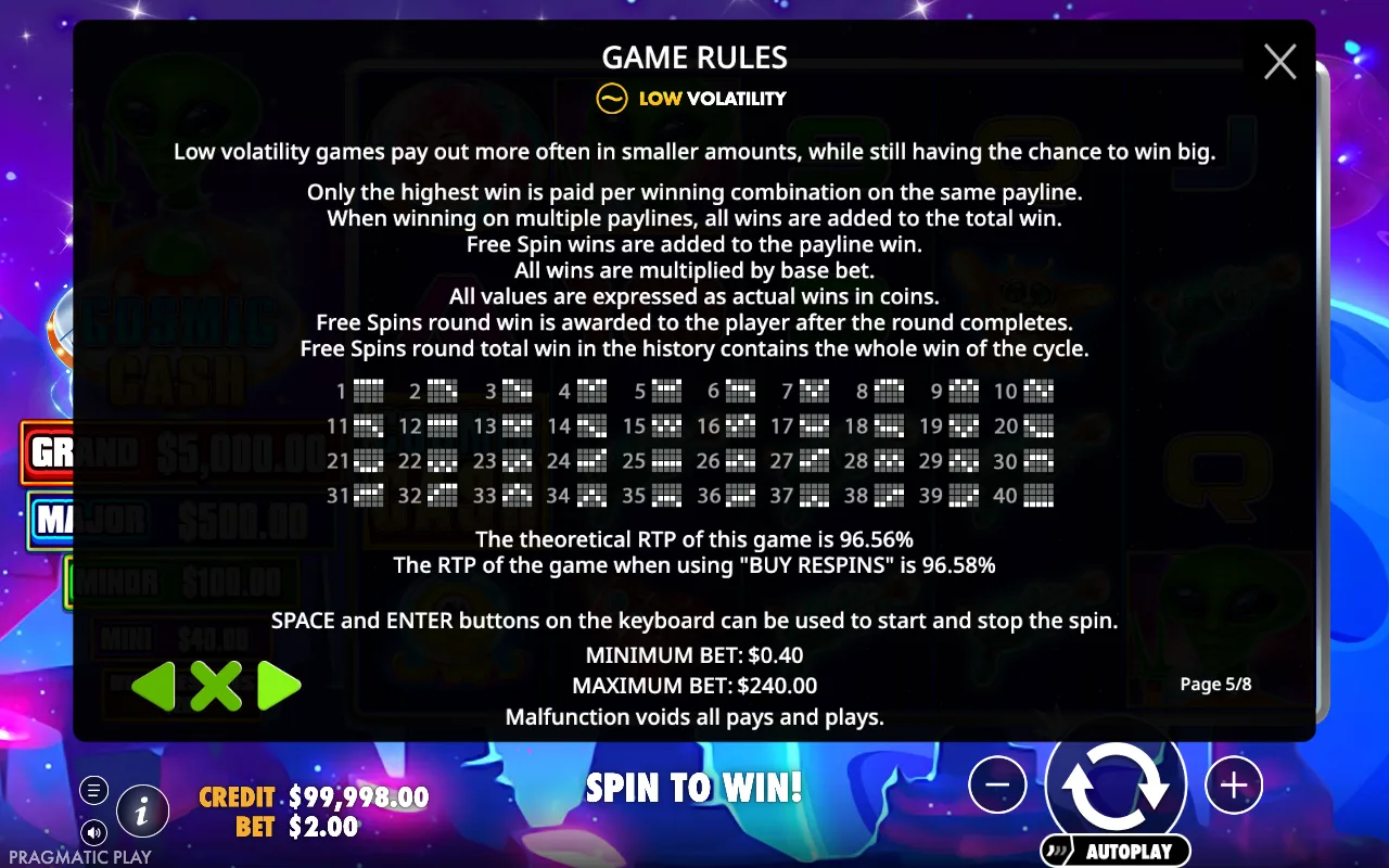 Game rules, page 5 — Cosmic Cash