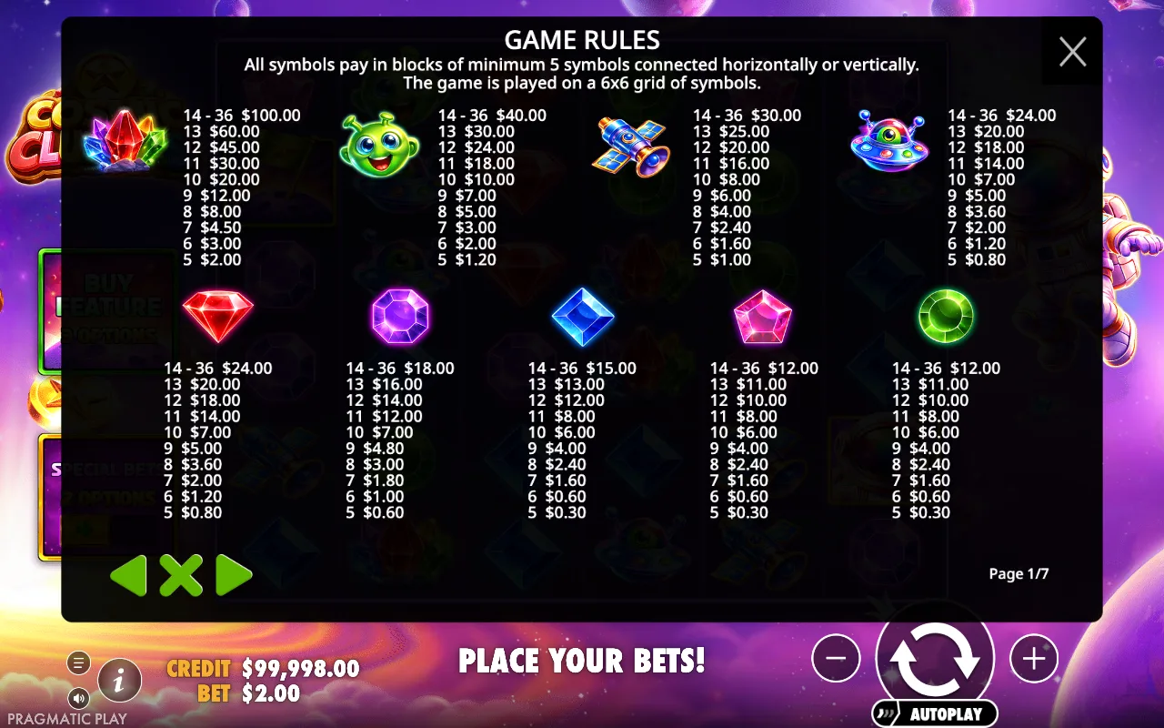 Game rules, page 1 — Cosmic Clusters