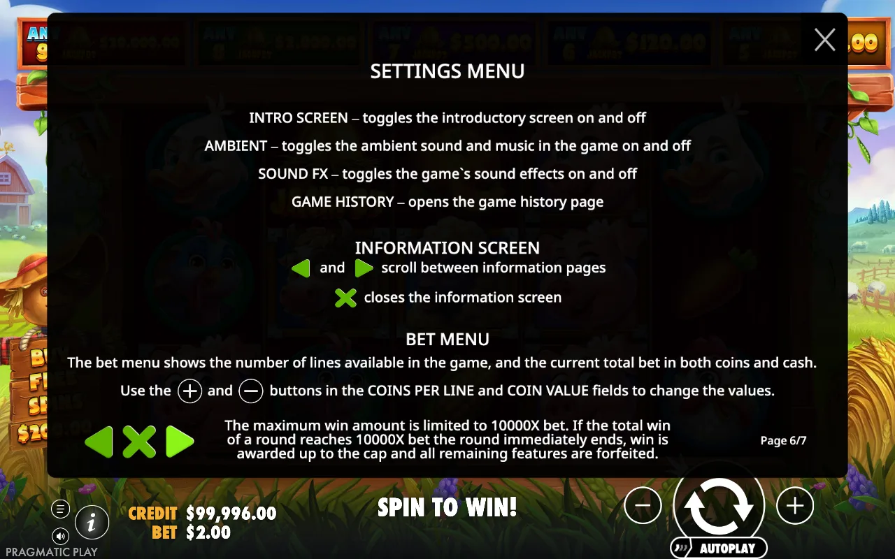 Settings menu — Country Farming