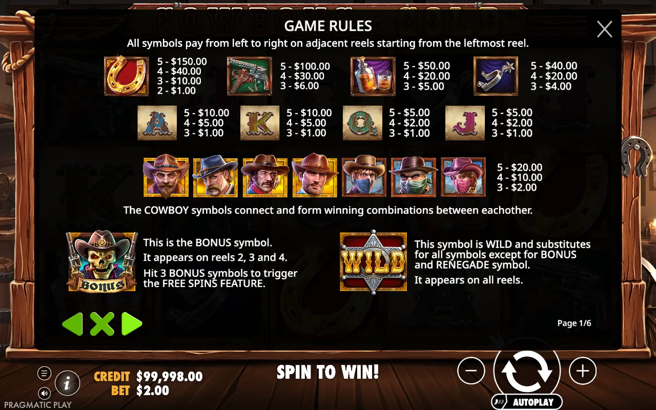 Game rules, page 7 — Cowboys Gold