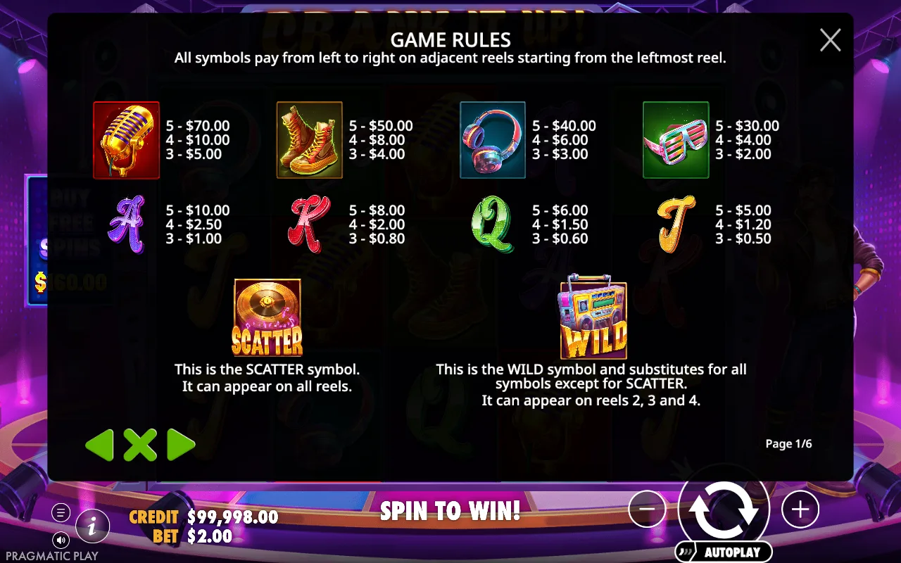 Game rules, page 1 — Crank it Up
