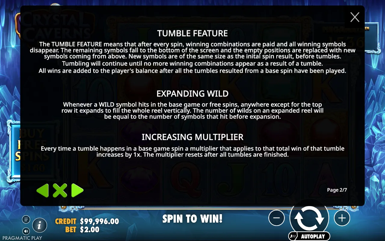 Tumble feature — Crystal Caverns Megaways
