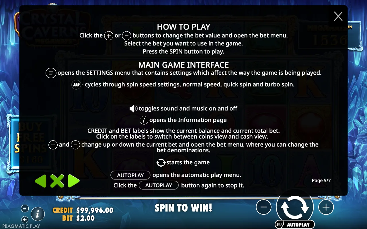 How to play — Crystal Caverns Megaways