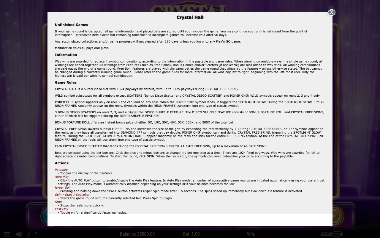 Game rules, page 1 — Crystal Hall