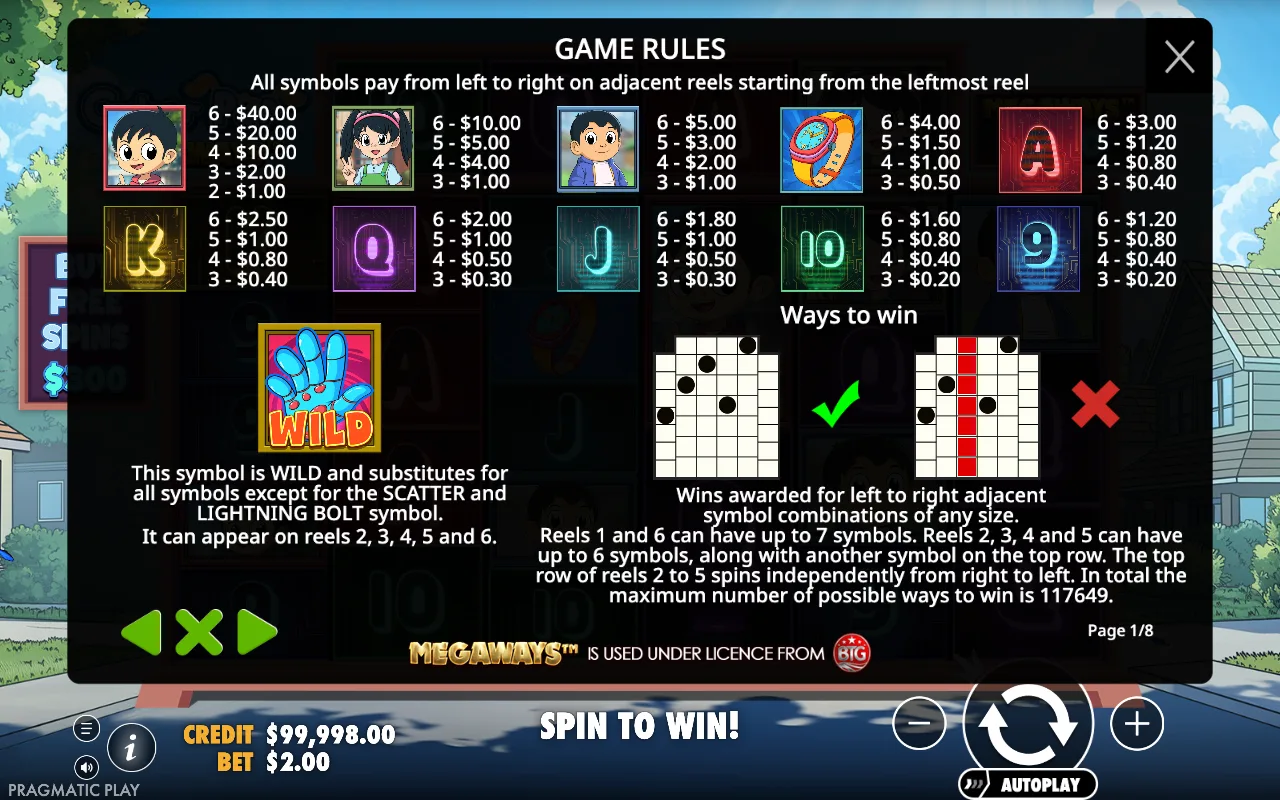 Game rules, page 1 — Cyber Pup Megaways
