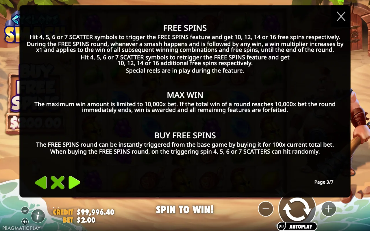 Free spins — Cyclops Smash