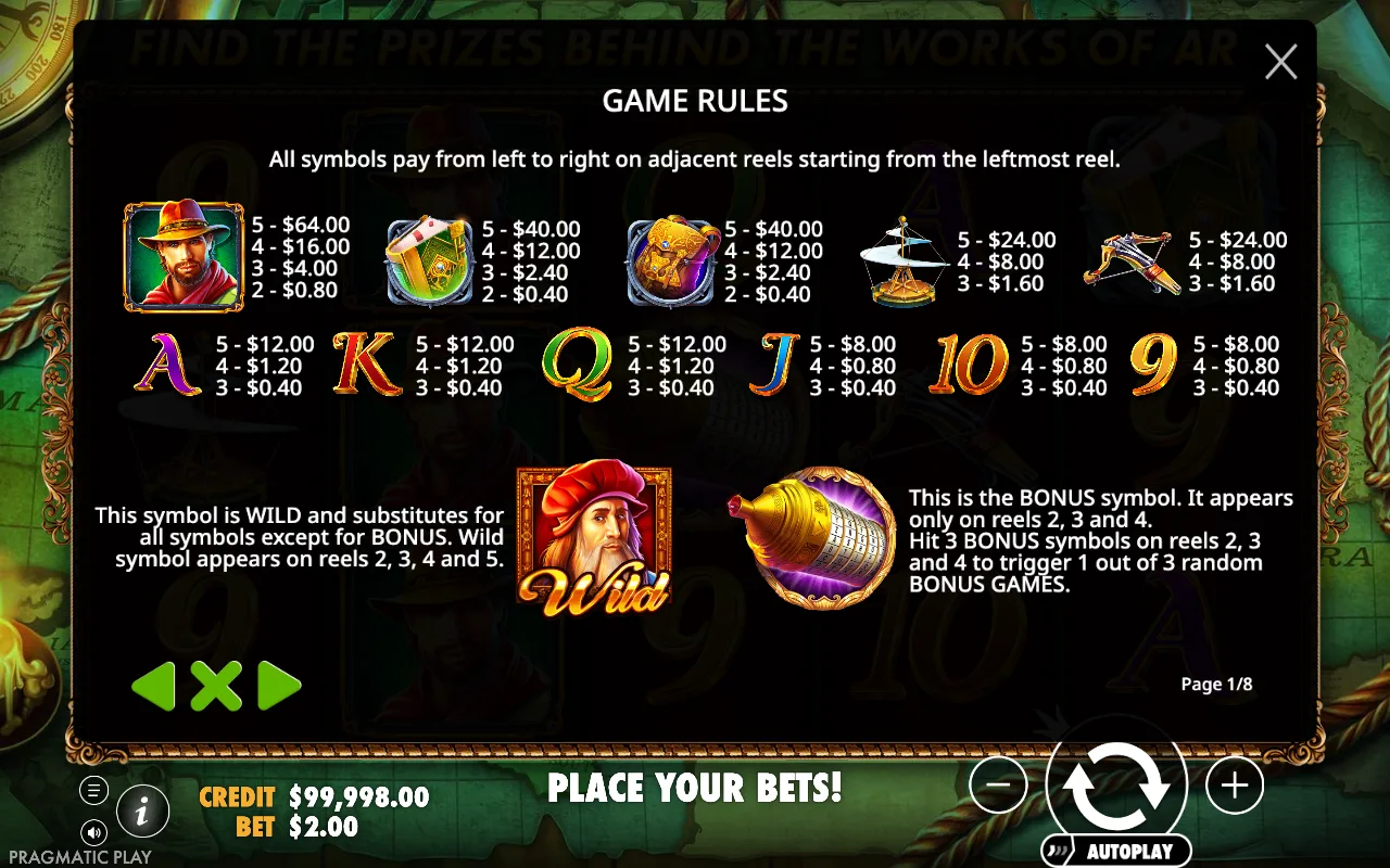 Game rules — Da Vinci's Treasure