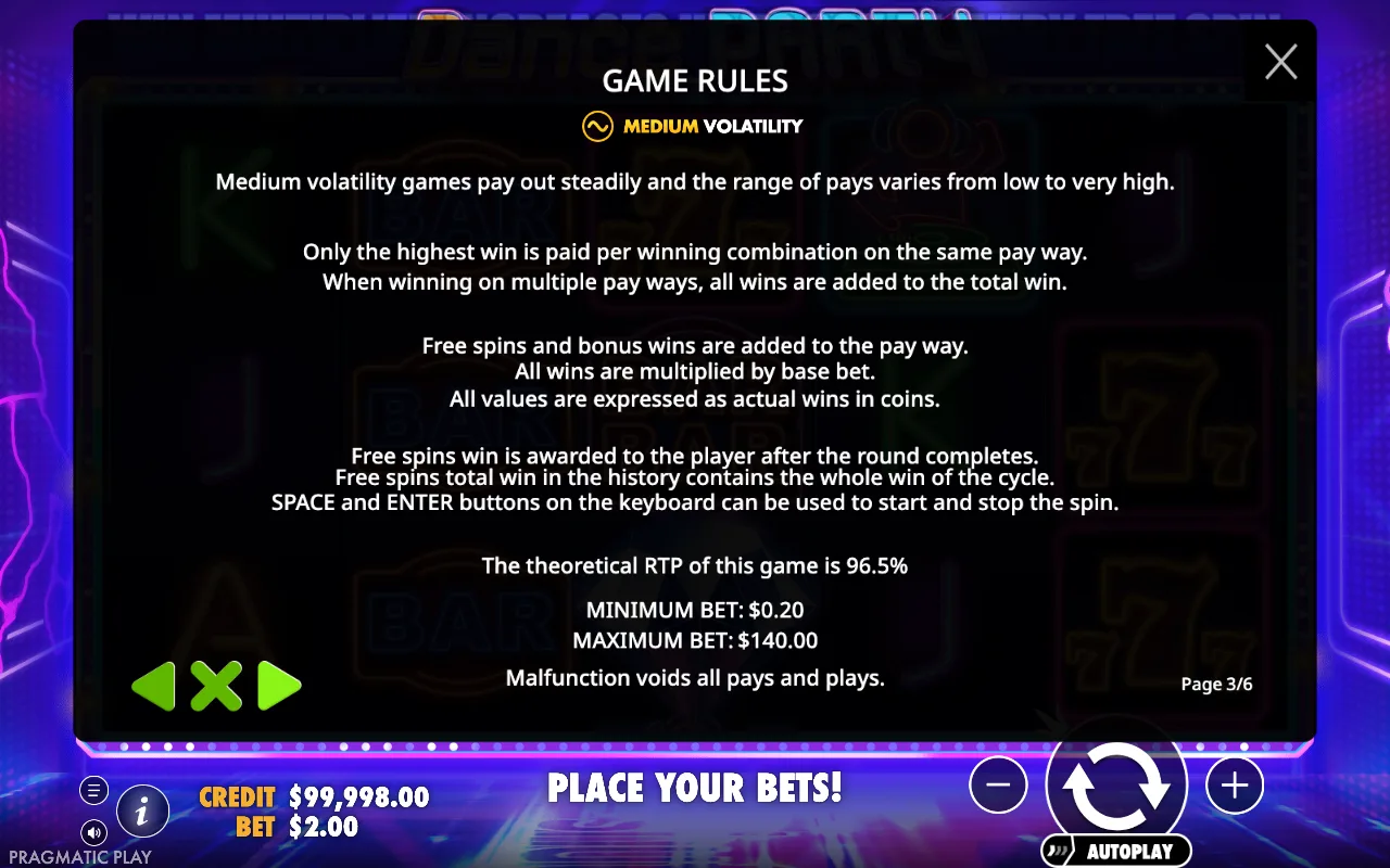 Game rules — Dance Party