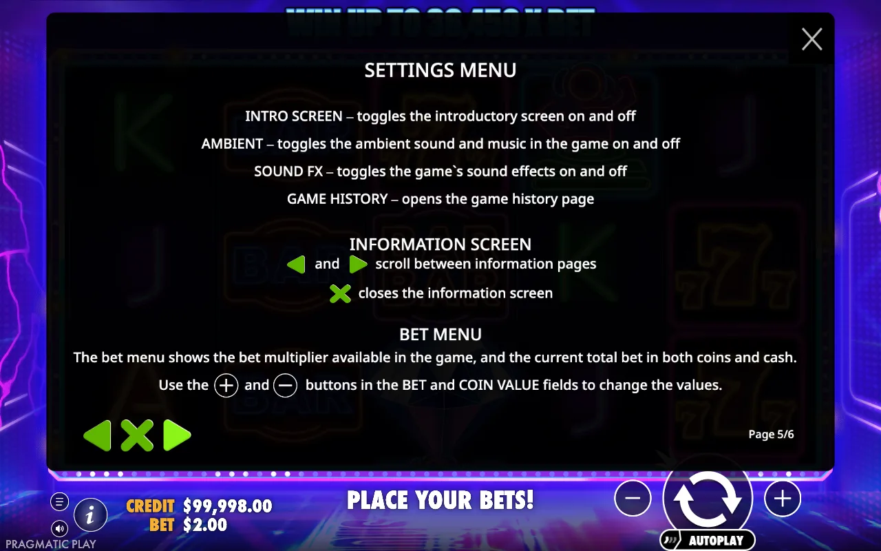 Settings menu — Dance Party