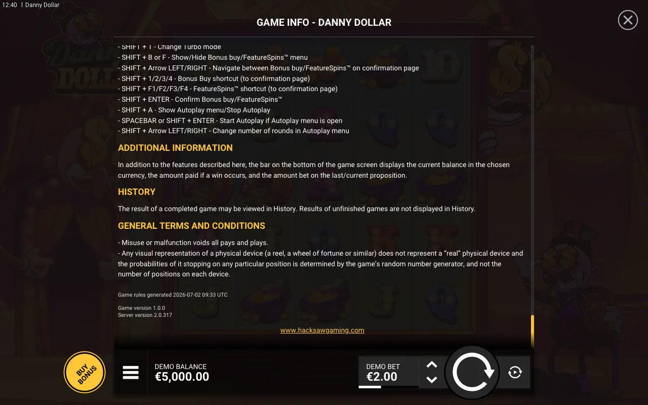 Game rules, page 9 — Danny Dollar