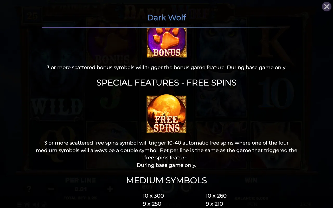 Special features - free spins — Dark Wolf