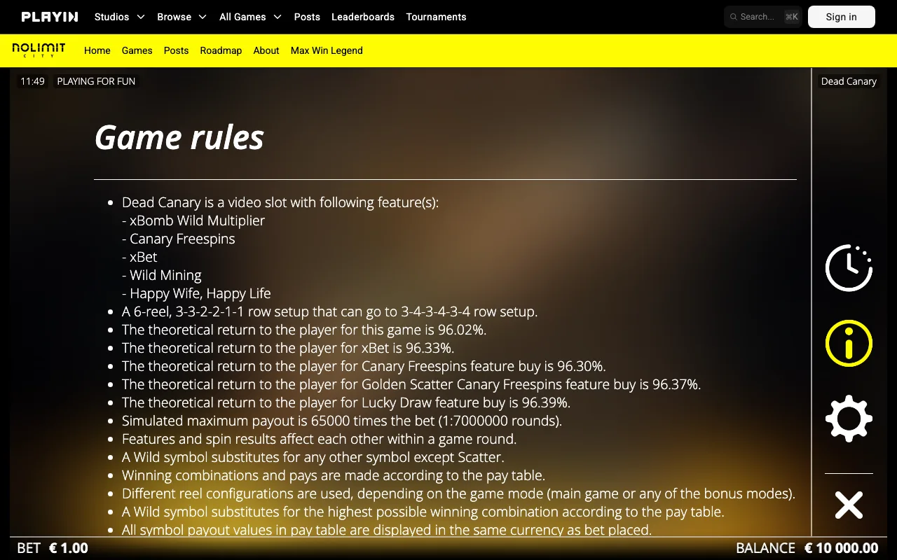 Game rules, page 1 — Dead Canary